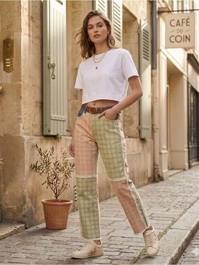 Urban Outfitters The Ragged Priest Mixed Checkered Jeans Women’s 30 US 8 NWT